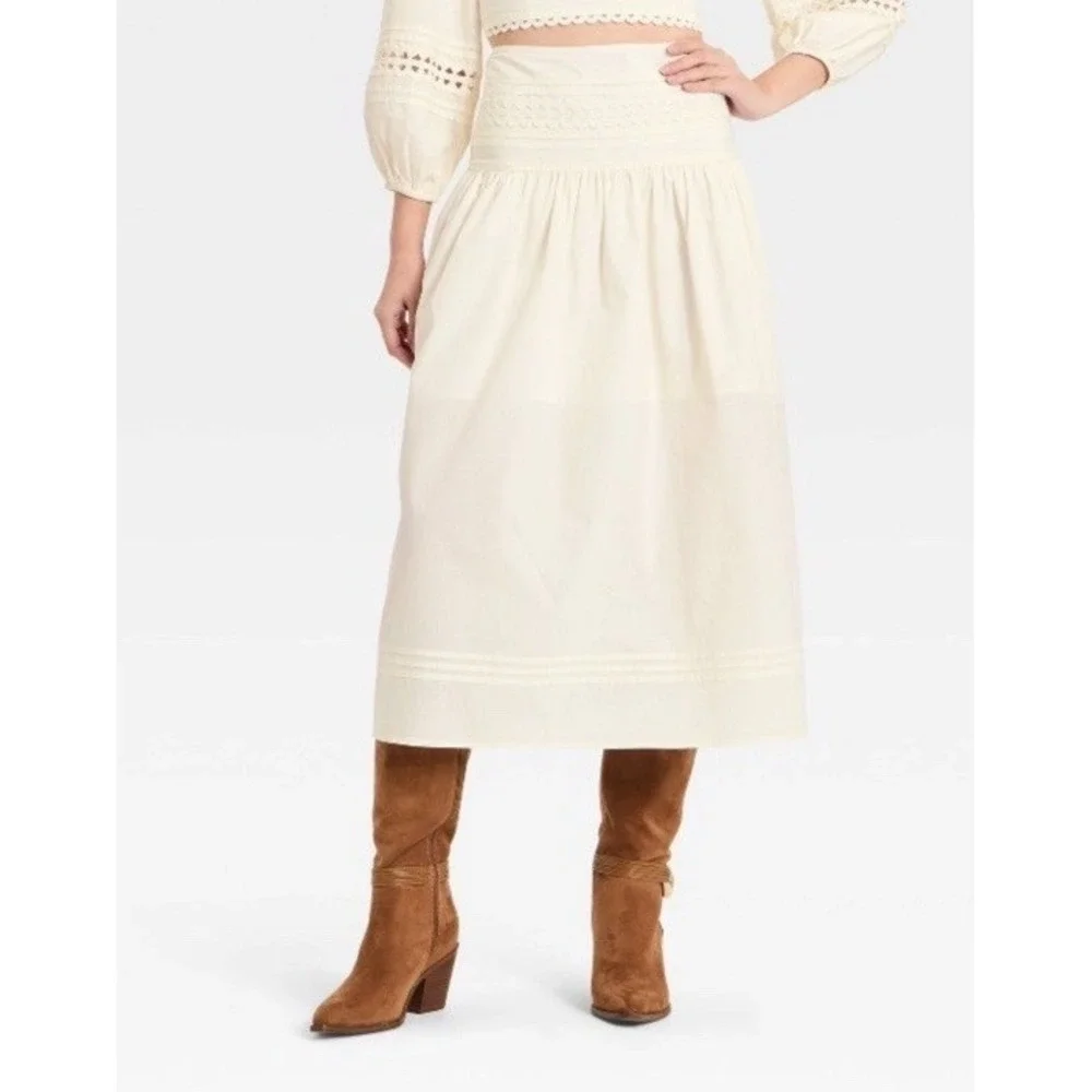 Women Eyelet Midi Skirt - A New Day Cream Medium